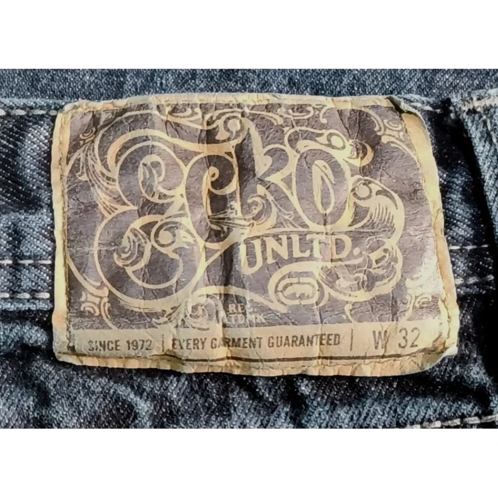 Y2K Ecko Unltd Denim Shorts Mens 32 Blue Baggy Embroidered Pockets Jorts